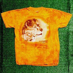 THE MOUNTAIN MENS T SHIRT BURNT ORANGE TIE DYE MARBLE PRINT LIONS SIZE XXL